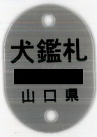 犬鑑札 山口県と書かれた楕円形の鑑札の写真