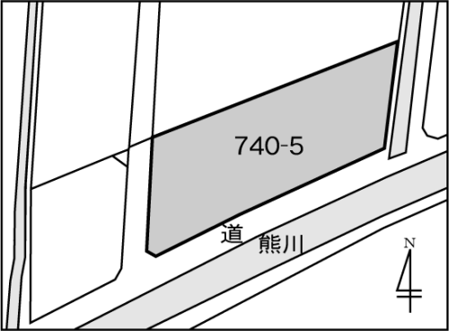 熊川の横に道がありその隣にある740-5物件の地籍イラスト