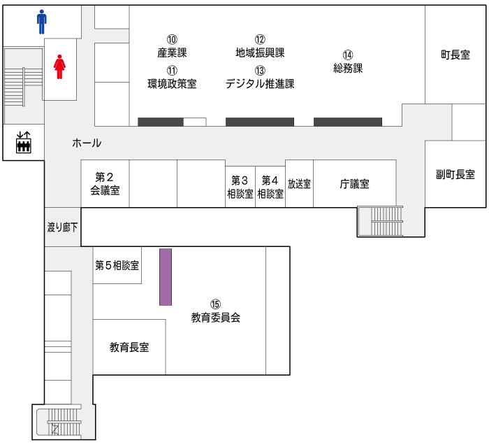 平生町役場2階の庁舎案内図